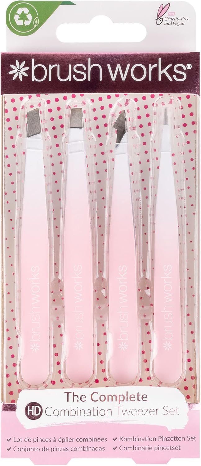 Brushworks HD 4 Piece Combination Tweezer Set White - Image 1