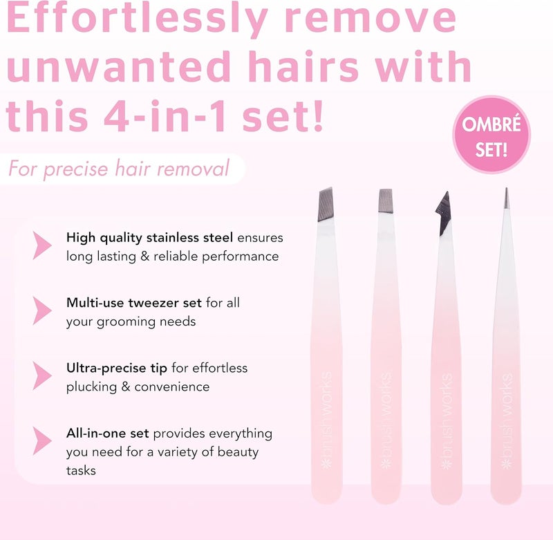 Brushworks HD 4 Piece Combination Tweezer Set White - Image 2