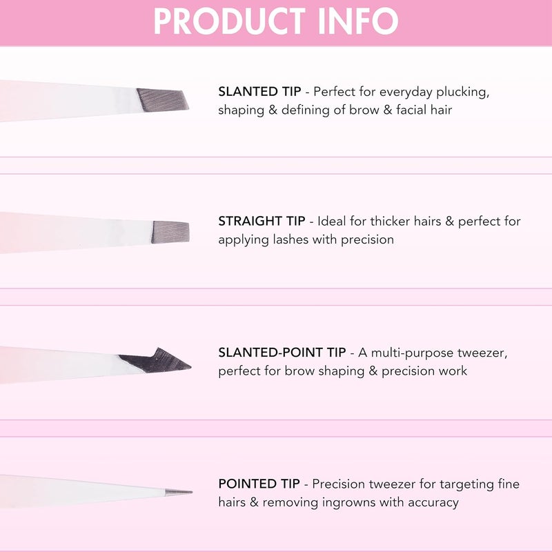 Brushworks HD 4 Piece Combination Tweezer Set White - Image 3