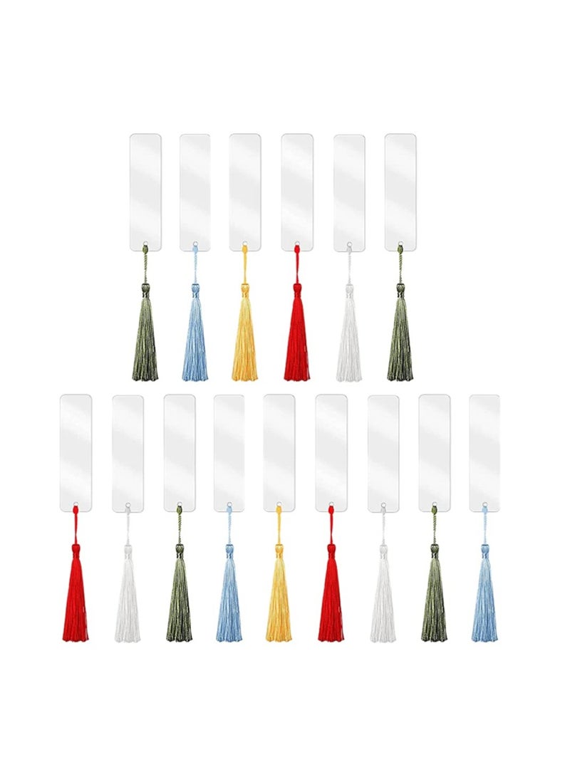 SYOSI 15 Pieces Blank Acrylic Bookmark Set Craft Clear Acrylic Blank Bookmark with Mini Bookmark Tassel, KASTWAVE for DIY Projects and Present Tag Crafts Party Decor - Image 1