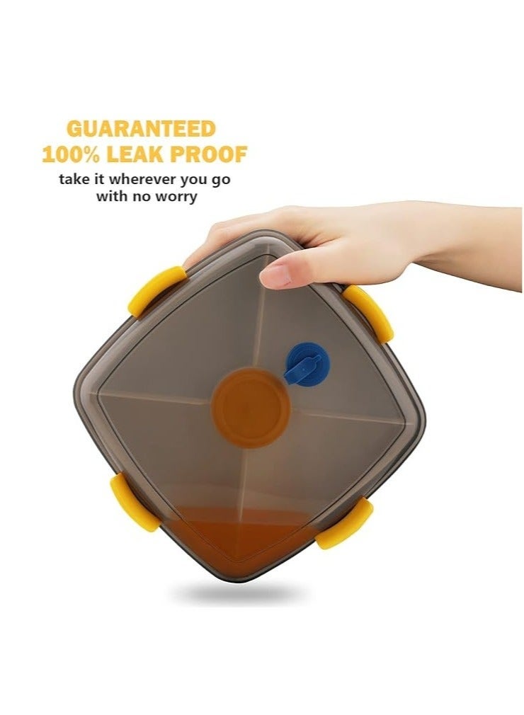 كيلا علبة غداء السلطة، علبة بينتو مزدوجة الطبقات، مع أدوات مائدة وحاوية صلصة، وعاء سلطة 40 أونصة، مع صينية بينتو مانعة للتسرب من 5 أقسام، علبة غداء مناسبة للوجبات الخفيفة والسلطة (أزرق) - Image 3