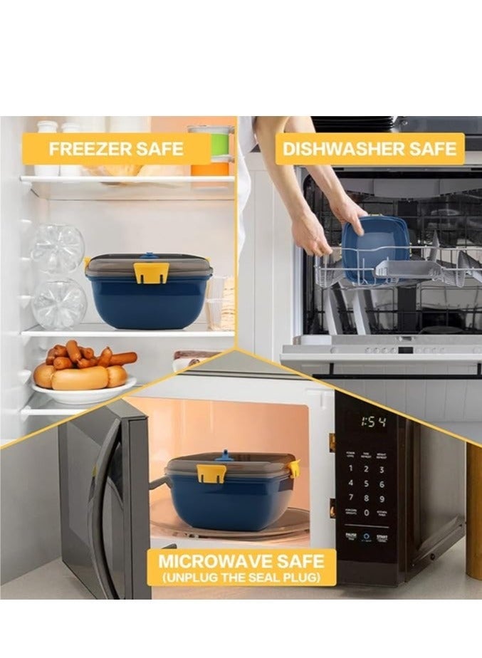 كيلا علبة غداء السلطة، علبة بينتو مزدوجة الطبقات، مع أدوات مائدة وحاوية صلصة، وعاء سلطة 40 أونصة، مع صينية بينتو مانعة للتسرب من 5 أقسام، علبة غداء مناسبة للوجبات الخفيفة والسلطة (أزرق) - Image 4