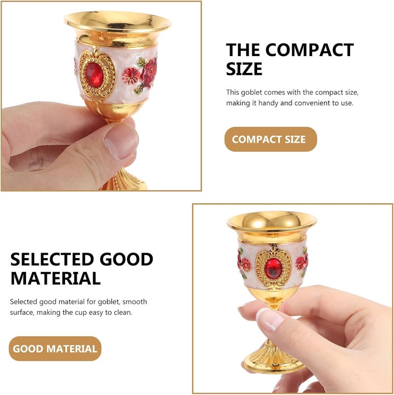 UKCOCO Retro Small Goblet Wine Cup European Style Glass Home Bar Decorative Beverage Cup with Gold White Red Floral Design - Image 3