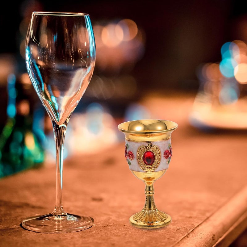 UKCOCO Retro Small Goblet Wine Cup European Style Glass Home Bar Decorative Beverage Cup with Gold White Red Floral Design - Image 5