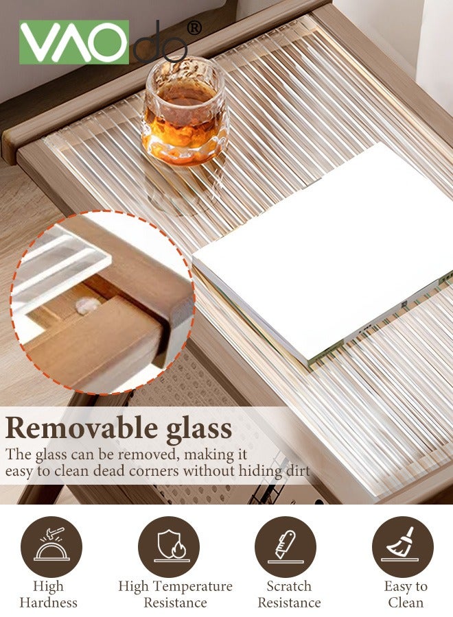 فاو دو طاولة جانبية من الخيزران وطاولة جانبية على طراز بوهو وطاولة جانبية بتصميم منتصف القرن الحديث وطاولة جانبية زجاجية وطاولات جانبية صغيرة وطاولة قهوة من الخيزران مع حامل مشغل أسطوانات للتخزين في غرفة المعيشة وغرفة النوم - Image 2