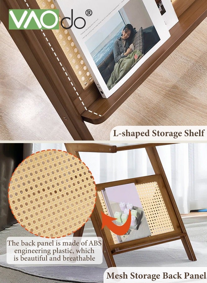 فاو دو طاولة جانبية من الخيزران وطاولة جانبية على طراز بوهو وطاولة جانبية بتصميم منتصف القرن الحديث وطاولة جانبية زجاجية وطاولات جانبية صغيرة وطاولة قهوة من الخيزران مع حامل مشغل أسطوانات للتخزين في غرفة المعيشة وغرفة النوم - Image 3