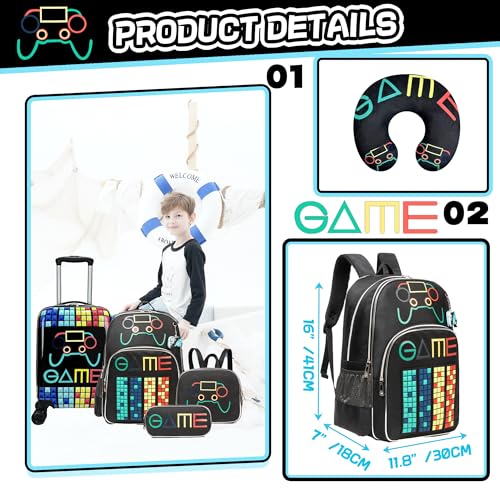 Inprof Kid’s Luggage Set 5 Piece Suitcase Set 16’’ Hardside Luggage with Spinner Wheels Girls Boys Carry on Luggage Travel Rolling Luggage Airline Approved - Image 3