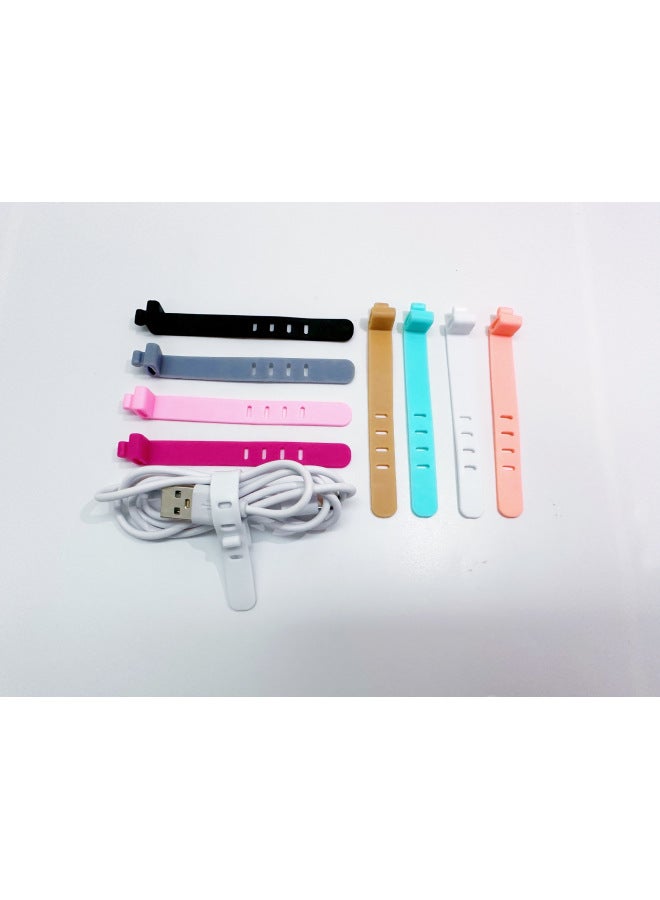 Loquat 95mm Silicone Cable Ties Earphone Organizer Data Cable Ties Desktop Convenient Bundling Charging Winder-Color:Orange Yellow 4-hole Flat Buckle (95 * 10mm) - Image 3