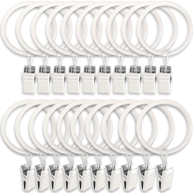 20 PACK METAL CURTAIN RINGS WITH CLIPS CURTAIN CLIP RINGS HOOKS FOR HANGING DRAPERY DRAPES BOWS CURTAIN ROD RINGS 15 INCH INTERIOR DIAMETER WHITE