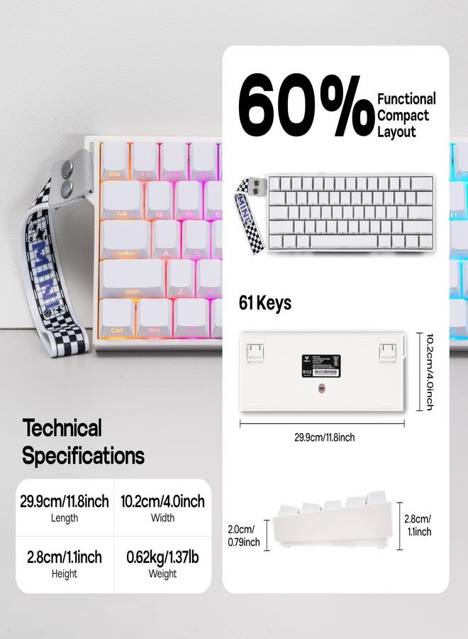 MechLands Aula Mini60 HE PRO Wireless Hall Effect Keyboard, 4000mAh, SOCD & DKS, Magnetic Gaming Keyboard with Fast Trigger, Adjustable Actuation, 8K Polling, RGB Backlit, Sound Dampening (White) - Image 4