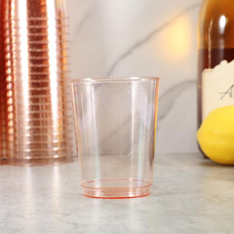 Homy Feel 10 Oz Rose Gold Glitter Plastic Cups 50PCS  Disposable Cocktail & Wine Cups for Wedding Party - Image 2