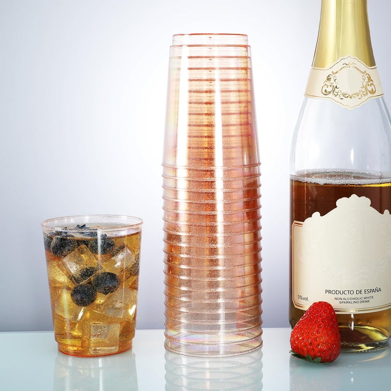 Homy Feel 10 Oz Rose Gold Glitter Plastic Cups 50PCS  Disposable Cocktail & Wine Cups for Wedding Party - Image 3