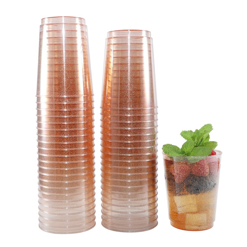 Homy Feel 10 Oz Rose Gold Glitter Plastic Cups 50PCS  Disposable Cocktail & Wine Cups for Wedding Party - Image 4