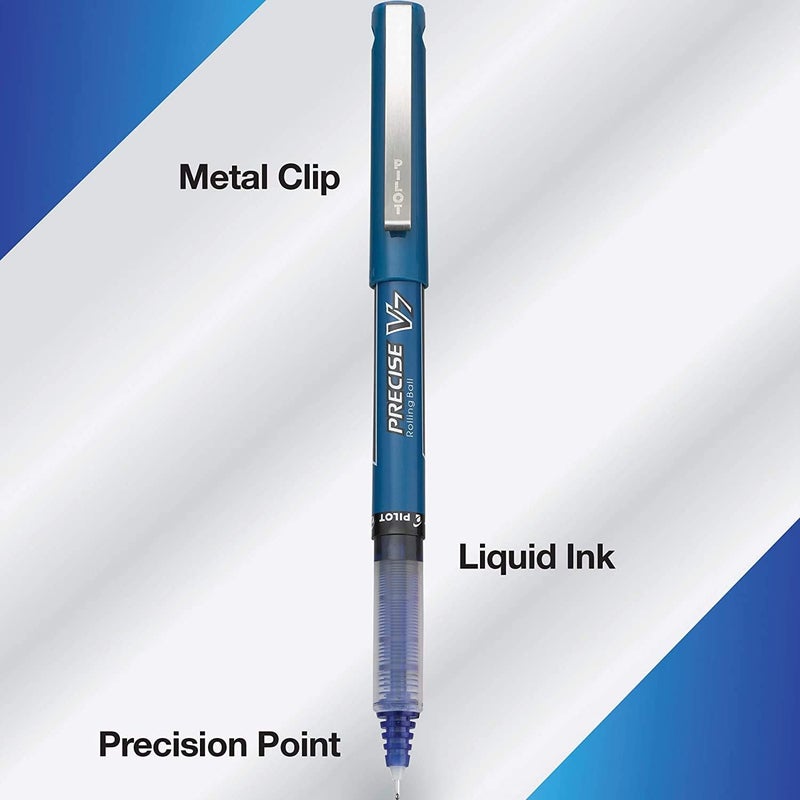 PILOT , Precise V7, Capped Liquid Ink Rollerball Pens, Fine Point 0.7 mm, Blue Ink Pens, Pack of 8 - Ideal for School, Journaling & Office Writing - Image 2
