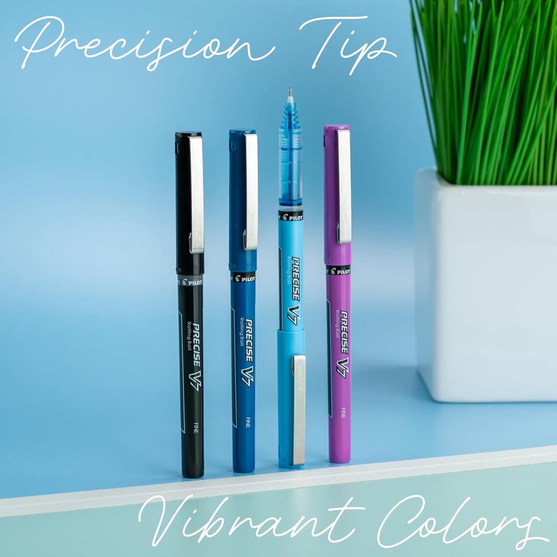 PILOT , Precise V7, Capped Liquid Ink Rollerball Pens, Fine Point 0.7 mm, Blue Ink Pens, Pack of 8 - Ideal for School, Journaling & Office Writing - Image 3