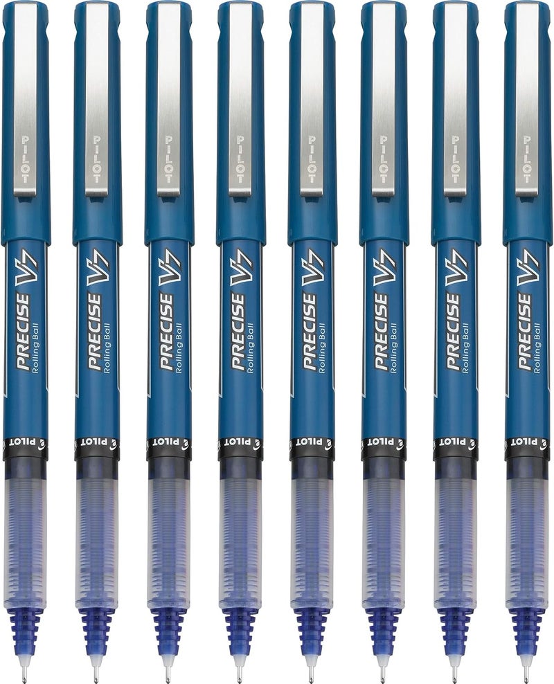 PILOT , Precise V7, Capped Liquid Ink Rollerball Pens, Fine Point 0.7 mm, Blue Ink Pens, Pack of 8 - Ideal for School, Journaling & Office Writing - Image 1