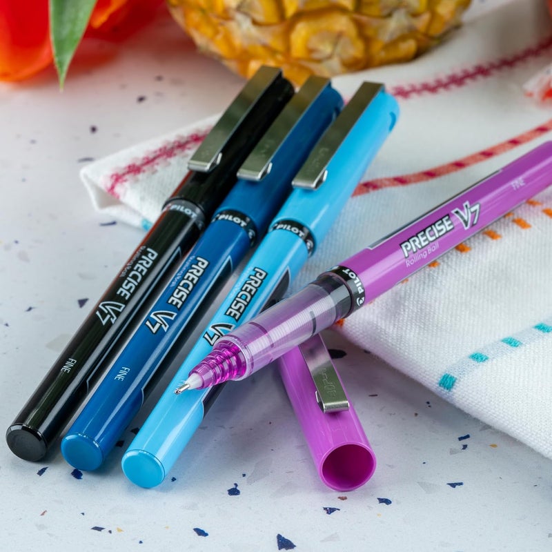 PILOT , Precise V7, Capped Liquid Ink Rollerball Pens, Fine Point 0.7 mm, Blue Ink Pens, Pack of 8 - Ideal for School, Journaling & Office Writing - Image 5