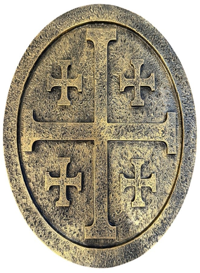 Top Brass Jerusalem Cross Wall Décor - 11 ½” Resin Plaque with Weathered Bronze Finish - Christian Home Décor religious Wall Art - Five Fold Crusader’s Sculpture - Image 1