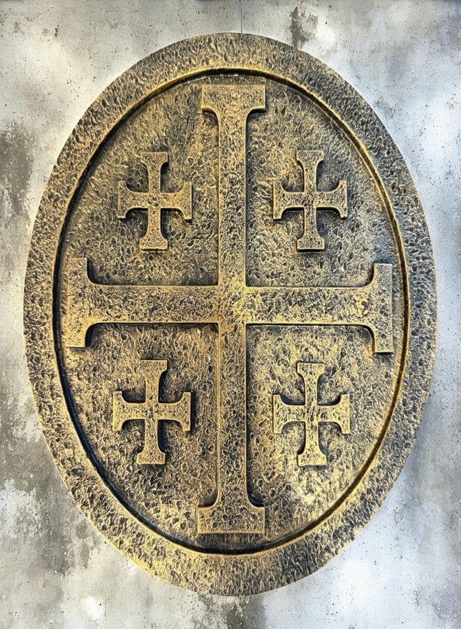Top Brass Jerusalem Cross Wall Décor - 11 ½” Resin Plaque with Weathered Bronze Finish - Christian Home Décor religious Wall Art - Five Fold Crusader’s Sculpture - Image 4