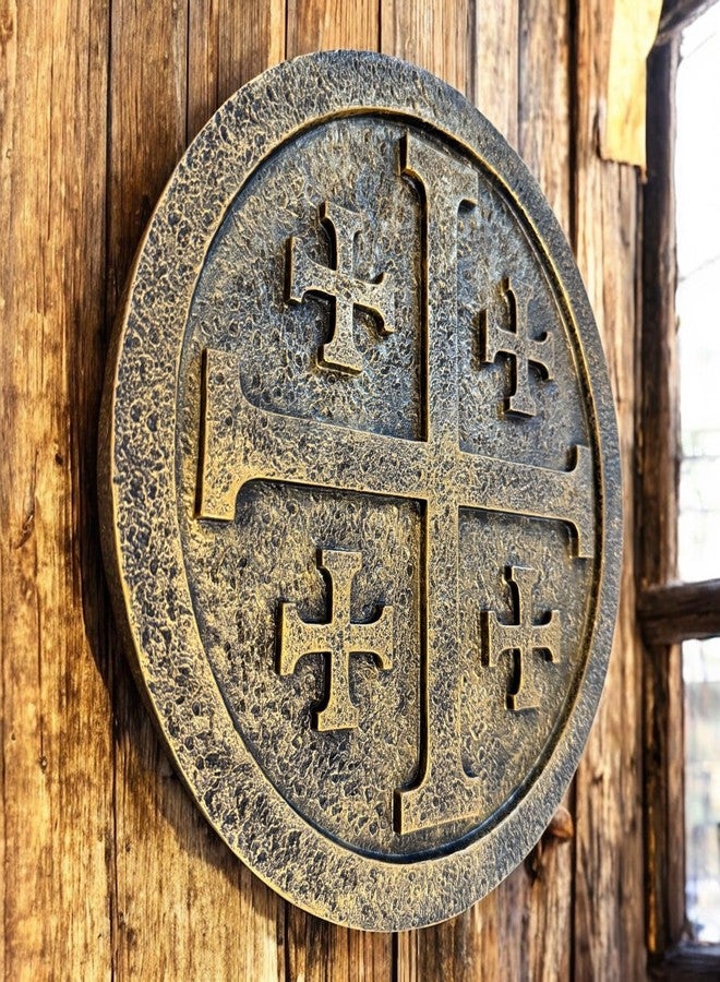 Top Brass Jerusalem Cross Wall Décor - 11 ½” Resin Plaque with Weathered Bronze Finish - Christian Home Décor religious Wall Art - Five Fold Crusader’s Sculpture - Image 3