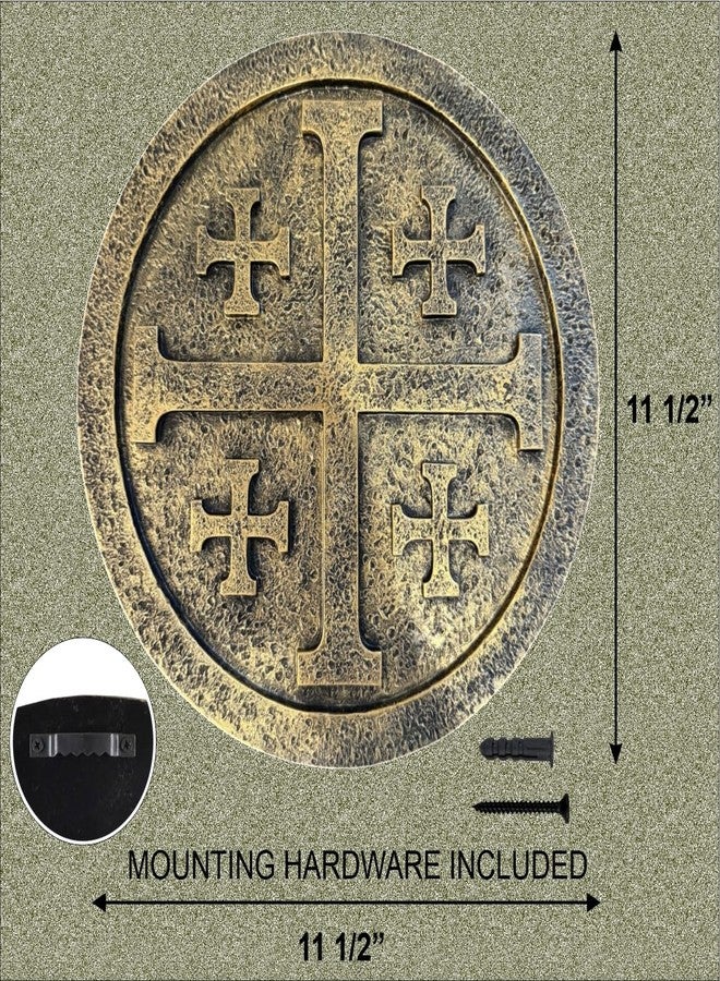 Top Brass Jerusalem Cross Wall Décor - 11 ½” Resin Plaque with Weathered Bronze Finish - Christian Home Décor religious Wall Art - Five Fold Crusader’s Sculpture - Image 2