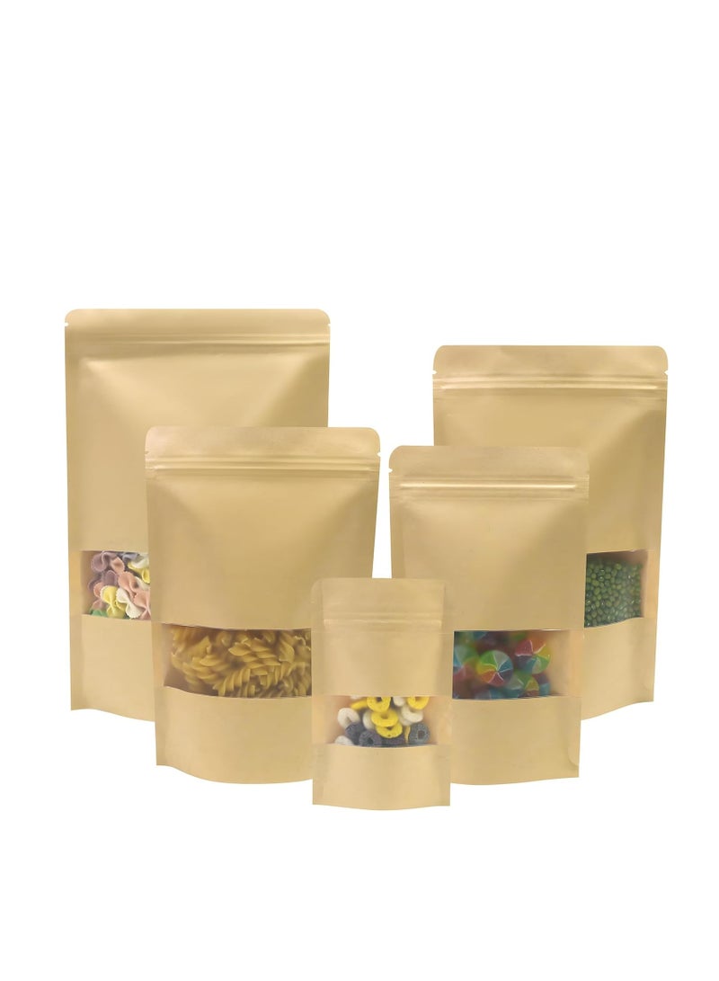 SumDirect Kraft Zip Lock Stand Up Food Bags Resealable Pouches With Notch And Matte Window 3.5X5.5 Inches 0.93Oz Pack Of 50 3.5 X5.5 - Image 1