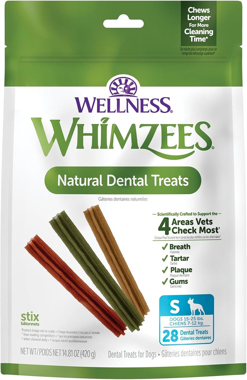 WHIMZEES by Wellness Stix Natural Dental Chews for Dogs, Long Lasting Treats, Grain-Free, Freshens Breath, Small Breed, 28 count - Image 1