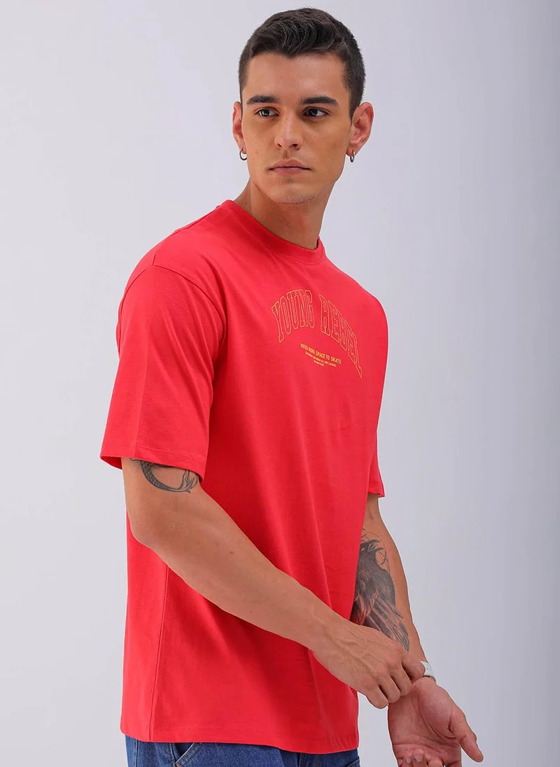 The Indian Garage Co Men Boxy Oversized Graphic Back Printed Round Neck Tshirt