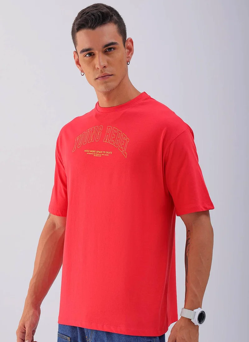 The Indian Garage Co Men Boxy Oversized Graphic Back Printed Round Neck Tshirt