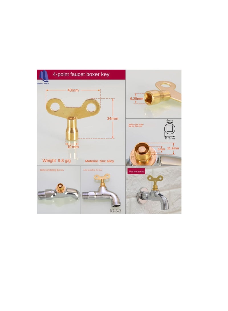 Faucet Key, Bathroom Sink Water Tap Knob Switch Brass Faucet Socket for Metal Tap and Radiator Valve Usage 6mm Square Hole Pack of 2 - Image 3
