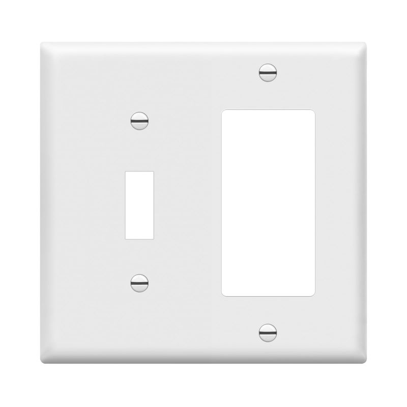 Enerlites 881131W DecoratorToggle Switch Wall Plate Combination 2Gang White Standard Size Unbreakable Polycarbonate Replacement Receptacle Faceplates Outlet Cover
