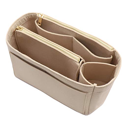 LEXSION Felt Purse Bag Organizer Insert with zipper Bag Tote Shaper Fit Speedy Neverful PM MM, 2-Beige, M - Image 1