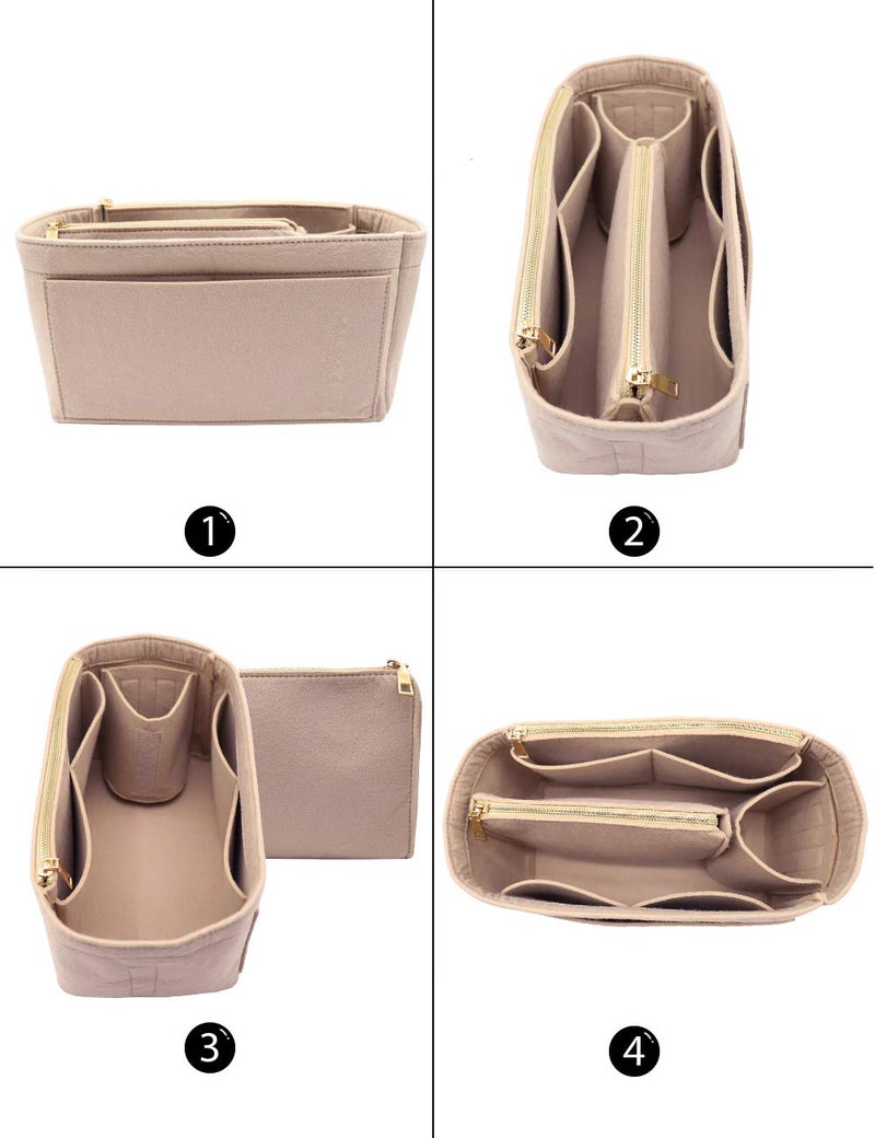 LEXSION Felt Purse Bag Organizer Insert with zipper Bag Tote Shaper Fit Speedy Neverful PM MM, 2-Beige, M - Image 3