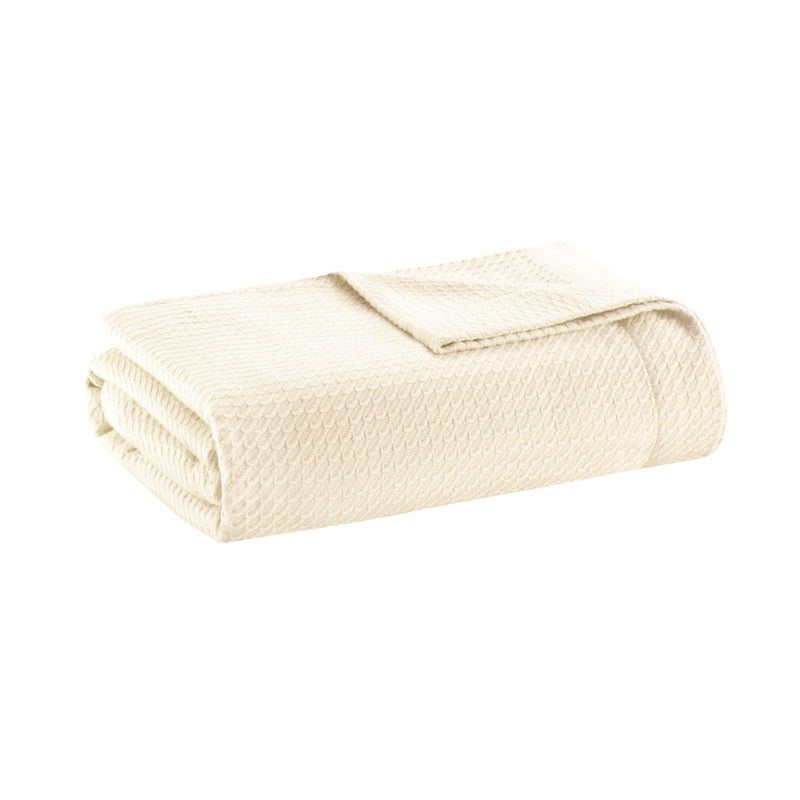 madison park Madison Park Soft Certified 100 Egyptian Cotton Breathable Cozy Blanket Premium Waffle Knit Classic Design Luxury All Season Lightweight Cover for Bed Couch and Sofa Cream Twin66x90  - Image 1