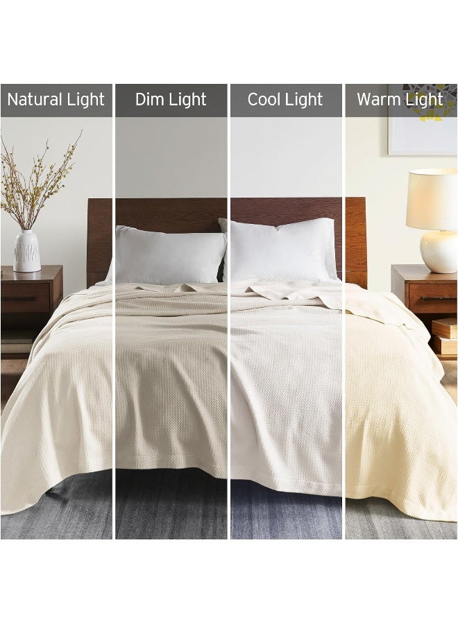 madison park Madison Park Soft Certified 100 Egyptian Cotton Breathable Cozy Blanket Premium Waffle Knit Classic Design Luxury All Season Lightweight Cover for Bed Couch and Sofa Cream Twin66x90  - Image 3