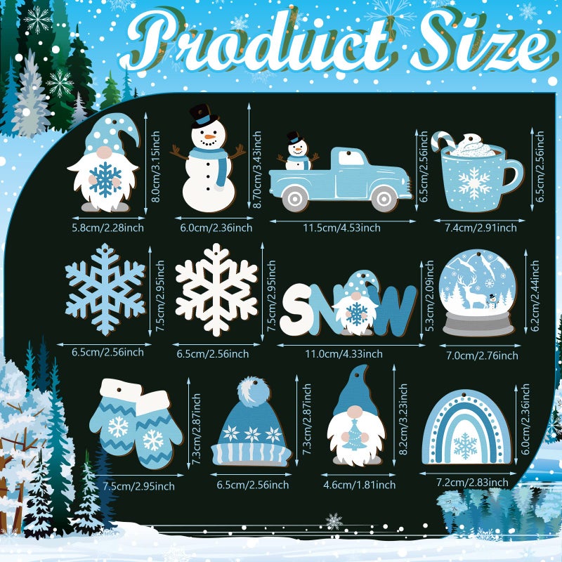 Chunful Winter Frost Wood Ornaments Winter Ice Bear Cedar Snowflake Glove Truck Hello Winter Ornaments Mini Welcome Christmas Tree Hanging Sign Decorations(Snowflake Style 36 Pieces)  - Image 3