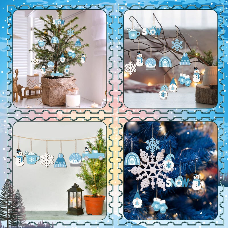 Chunful Winter Frost Wood Ornaments Winter Ice Bear Cedar Snowflake Glove Truck Hello Winter Ornaments Mini Welcome Christmas Tree Hanging Sign Decorations(Snowflake Style 36 Pieces)  - Image 5
