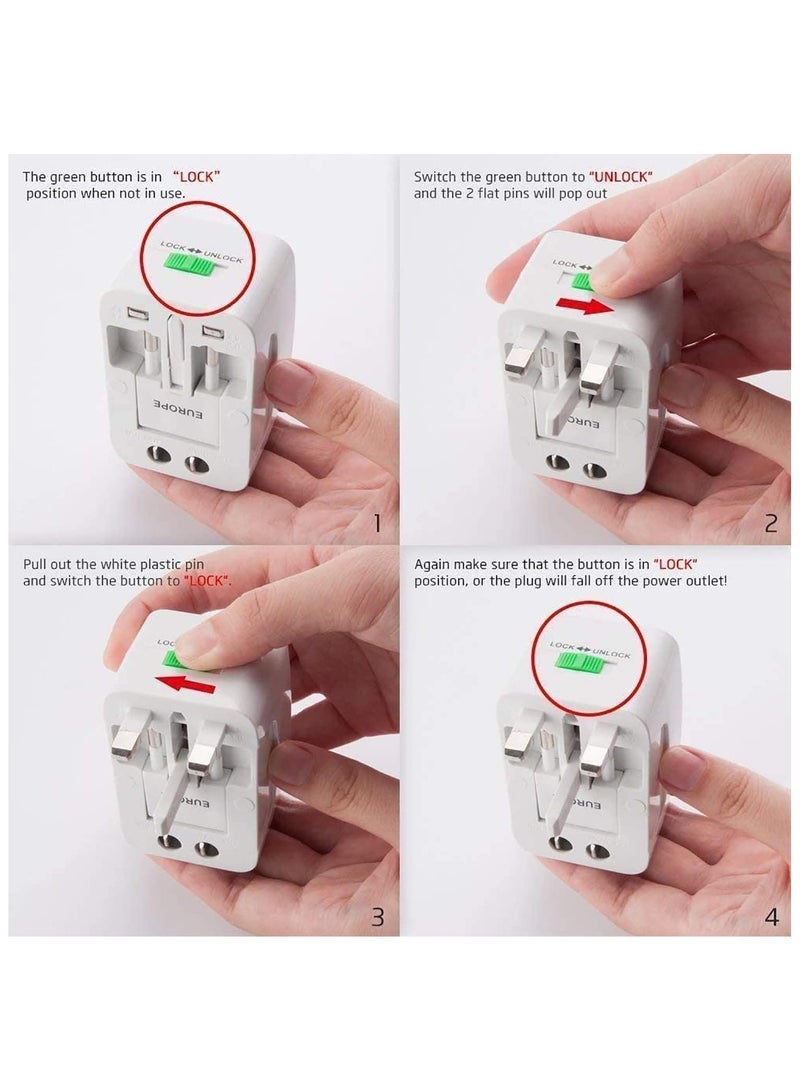 Travel Adapter, Universal Power Plug, Worldwide All in One AC Power Adapter, using for Multi Sockets, USA/UK/AU/AE/EU with Lock and Unlock Button and Safety Shutter  - Image 4