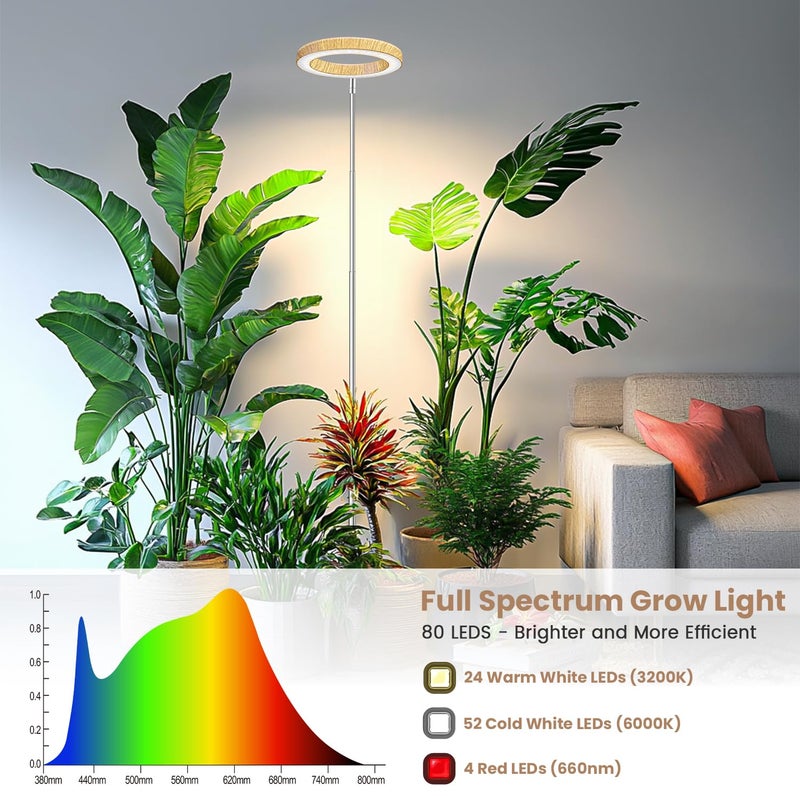 Kullsinss Grow Lights for Indoor Plants, Full Spectrum Plant Lights for Indoor Growing with 6/12/16H Timer, 3 Color Modes, 5 Brightness, 10"-65" Height Adjustable Wood Grain Plant Growing Lamp - Image 4