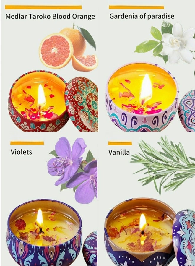 شموع معطرة طقم هدايا ، 4 قطعة السفر القصدير شمعة المحمولة الاسترخاء الروائح شمعة دخاني مع شمع الصويا الطبيعي ، مختلف العطور جرة الشموع للحمام اليوغا النوم مهرجان هدايا حفلات الزفاف - Image 5