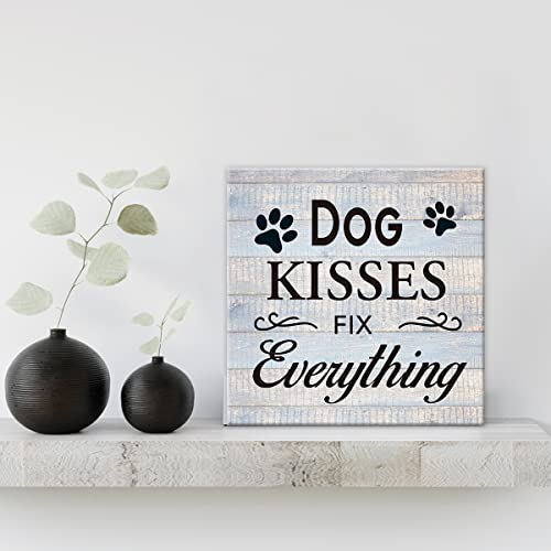 VAHATAN Funny Farmhouse Dog Canvas Wall Art Decor Dog Kisses Fix Everything Rustic Sign Painting Plaque Vintage Animal Pictures Print Home Decoration (8 X 8 inch, Framed) - Image 3