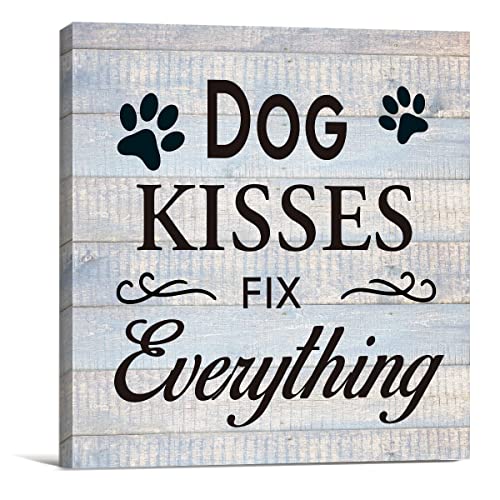 VAHATAN Funny Farmhouse Dog Canvas Wall Art Decor Dog Kisses Fix Everything Rustic Sign Painting Plaque Vintage Animal Pictures Print Home Decoration (8 X 8 inch, Framed) - Image 1