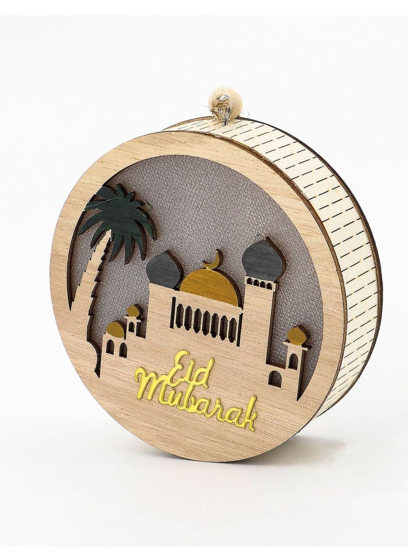 Highland Wooden Round LED Eid Mubarak Light Decorations  - Image 2