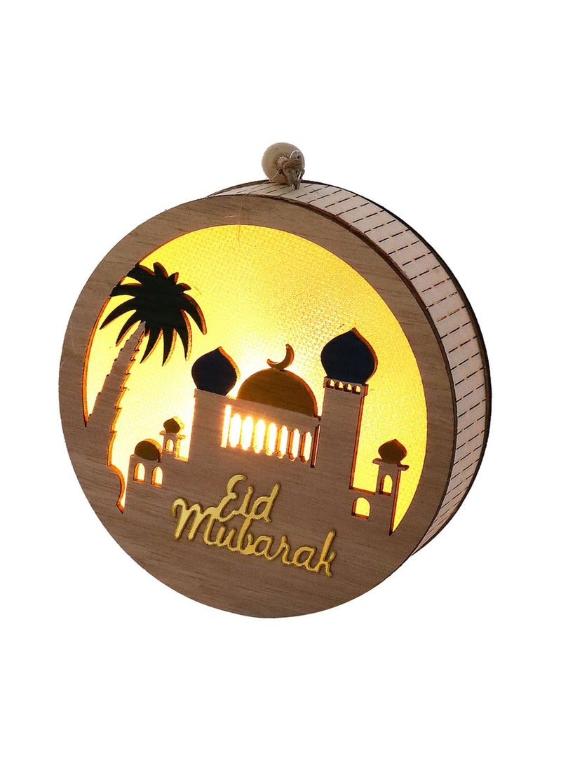 Highland Wooden Round LED Eid Mubarak Light Decorations  - Image 1