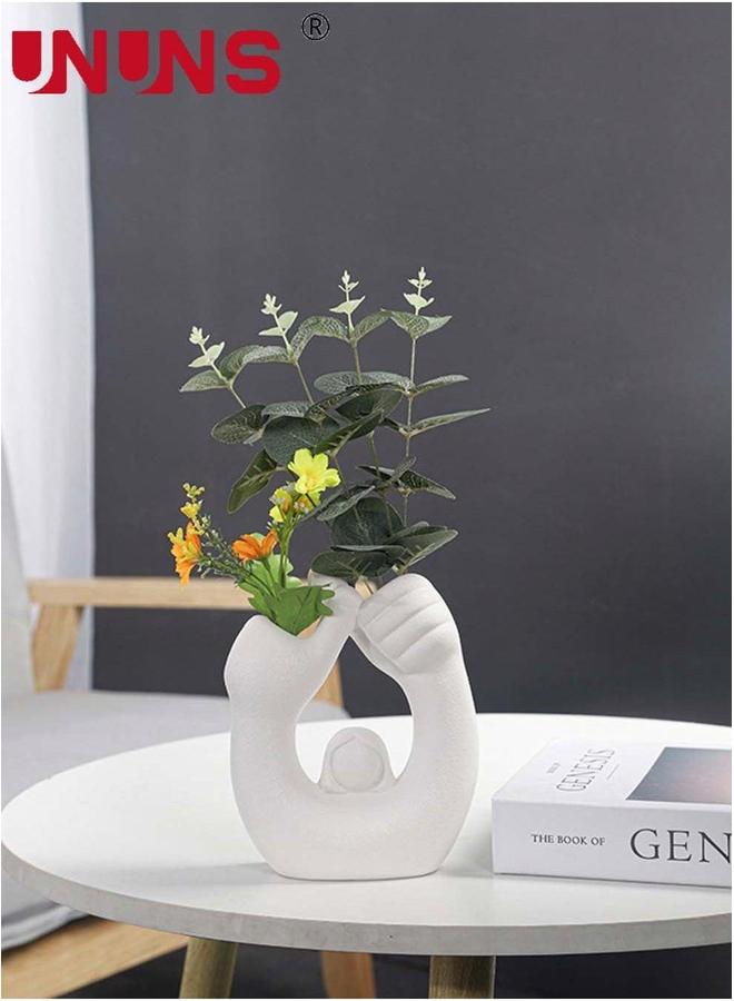UNUNS Nordic Matting Vase,Modern Ceramic Double Hole Vase For Centrepiece,Ceramic Vases Home Decor,White - Image 2