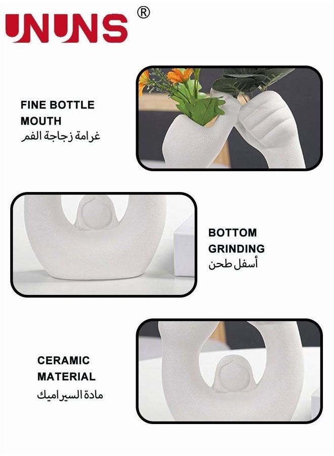 UNUNS Nordic Matting Vase,Modern Ceramic Double Hole Vase For Centrepiece,Ceramic Vases Home Decor,White - Image 4