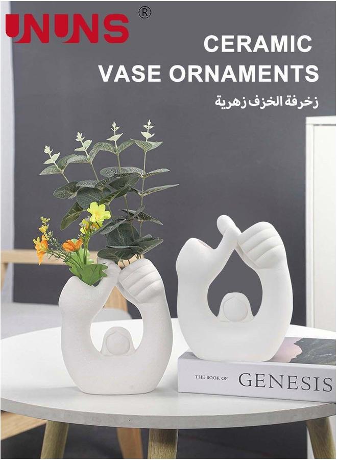 UNUNS Nordic Matting Vase,Modern Ceramic Double Hole Vase For Centrepiece,Ceramic Vases Home Decor,White - Image 1