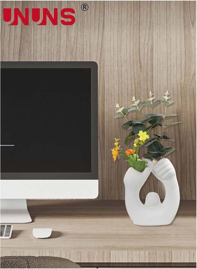 UNUNS Nordic Matting Vase,Modern Ceramic Double Hole Vase For Centrepiece,Ceramic Vases Home Decor,White - Image 3