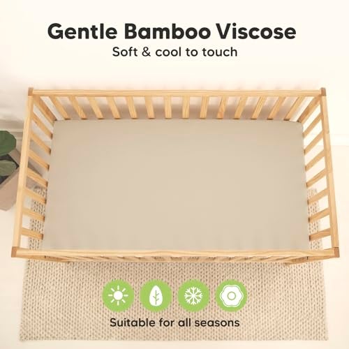 KeaBabies 2-Pack Waterproof Baby Crib Sheets for Boys, Girls - 52x28 Viscose Derived from Bamboo Toddler Bed Sheet Neutral, Fitted Crib Mattress Protector Cover for Baby Bedding, Soft & Gentle (Ecru) - Image 4