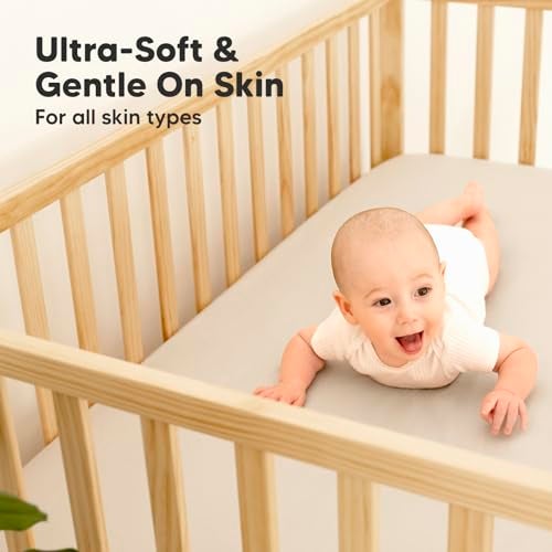 KeaBabies 2-Pack Waterproof Baby Crib Sheets for Boys, Girls - 52x28 Viscose Derived from Bamboo Toddler Bed Sheet Neutral, Fitted Crib Mattress Protector Cover for Baby Bedding, Soft & Gentle (Ecru) - Image 5